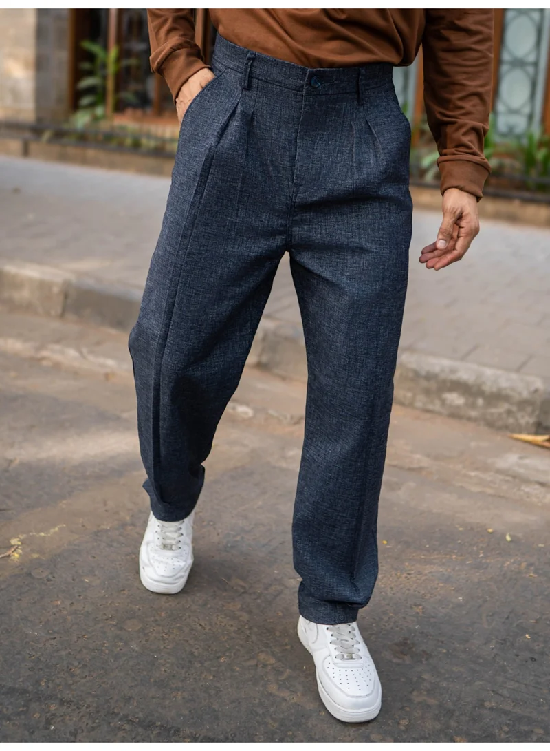 مانياك بنطلون مانياك كوري بقماش أزرق سادة منسوج