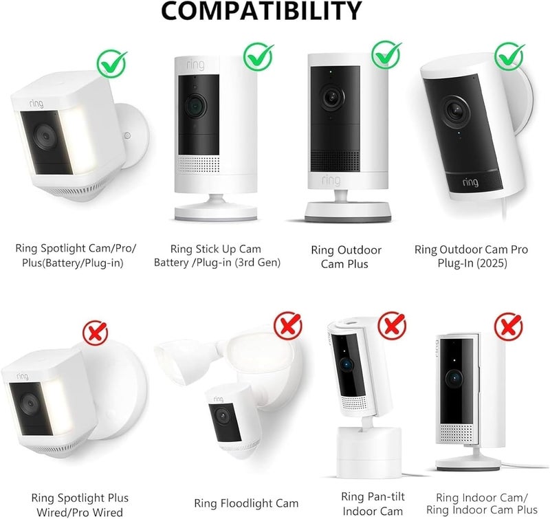 2 حزمة حامل مرن قابل للالتواء لكاميرا Ring Stick Up Cam (بطارية/سلكية الجيل الثالث) / Ring Stick Up Cam Pro (بطارية) و Spotlight Cam/Pro/Plus (بطارية)، حامل تثبيت سهل التركيب بدون حفر - Image 2
