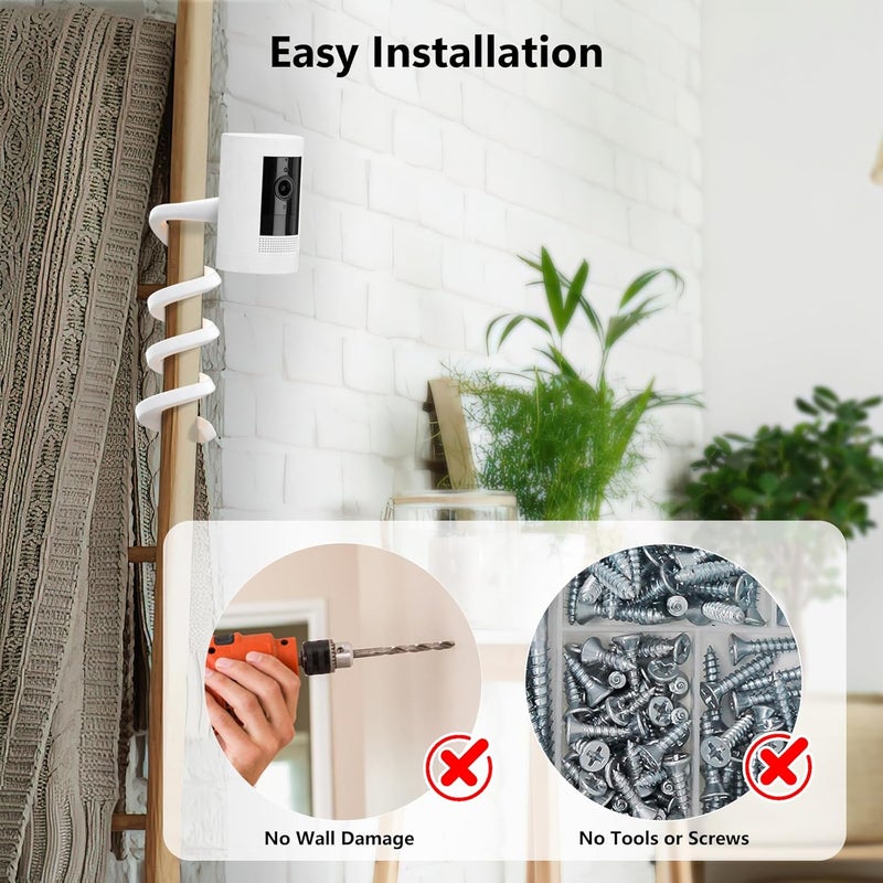 2 حزمة حامل مرن قابل للالتواء لكاميرا Ring Stick Up Cam (بطارية/سلكية الجيل الثالث) / Ring Stick Up Cam Pro (بطارية) و Spotlight Cam/Pro/Plus (بطارية)، حامل تثبيت سهل التركيب بدون حفر - Image 5