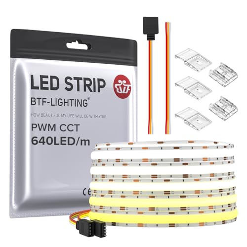 BTF-LIGHTING FCOB COB LED Strip CCT Flexible High Density 16.4FT 640LED/m Tunable 3000K-6000K CRI 90+ Dimmable Light Ribbon for Bedroom Kitchen Indoor Decoration DC24V(No Adapter or Controller) - Image 1