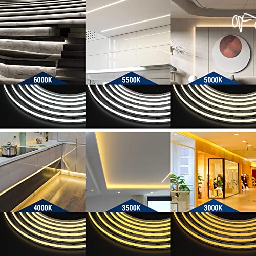 BTF-LIGHTING FCOB COB LED Strip CCT Flexible High Density 16.4FT 640LED/m Tunable 3000K-6000K CRI 90+ Dimmable Light Ribbon for Bedroom Kitchen Indoor Decoration DC24V(No Adapter or Controller) - Image 3