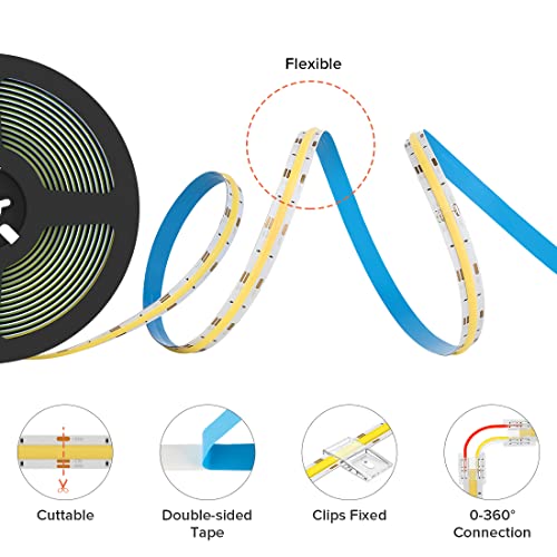 BTF-LIGHTING FCOB COB LED Strip CCT Flexible High Density 16.4FT 640LED/m Tunable 3000K-6000K CRI 90+ Dimmable Light Ribbon for Bedroom Kitchen Indoor Decoration DC24V(No Adapter or Controller) - Image 4