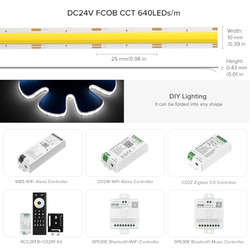 BTF-LIGHTING FCOB COB LED Strip CCT Flexible High Density 16.4FT 640LED/m Tunable 3000K-6000K CRI 90+ Dimmable Light Ribbon for Bedroom Kitchen Indoor Decoration DC24V(No Adapter or Controller) - Image 5