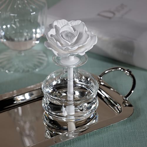 Zodax Grand Casablanca Porcelain Oil Diffuser - Home Fragrance Oil Diffuser Ideal for Living Room, Bathroom, Office - Flower Design - Gift Box Packaging Included - Tahitian Gardenia - 6.76 Oz. - Image 4