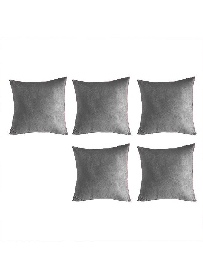 House One Set of 5 pieces Square Soft Velvet Decorative Cushion with Solid Design and Attractive Colors 45x45 cm - Grey - Image 1