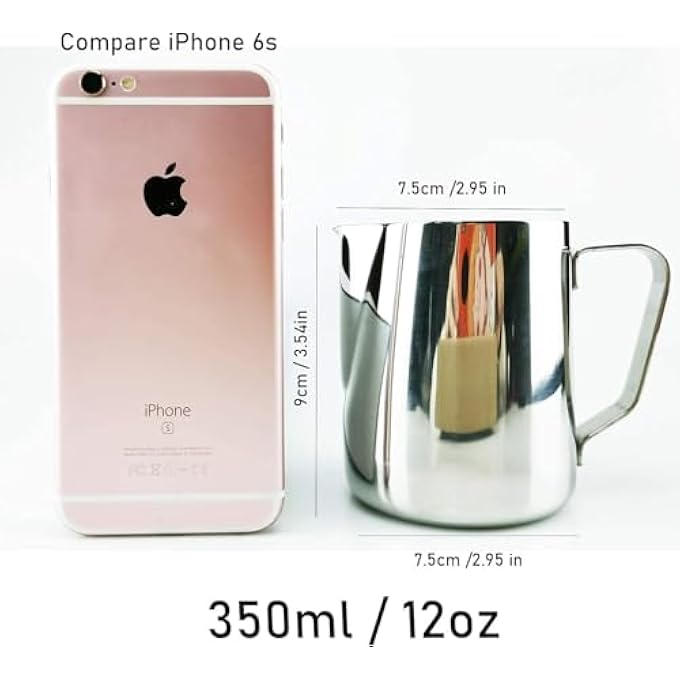 SVNR Stainless Steel Milk Frothing Jug 350Ml12Oz Silver Jug For Frothy Milk Espresso Steaming Pitcher Coffee Cappuccino Latte Art Barista Steam Pitchers Milk Steaming Pitcher  Silver - Image 3