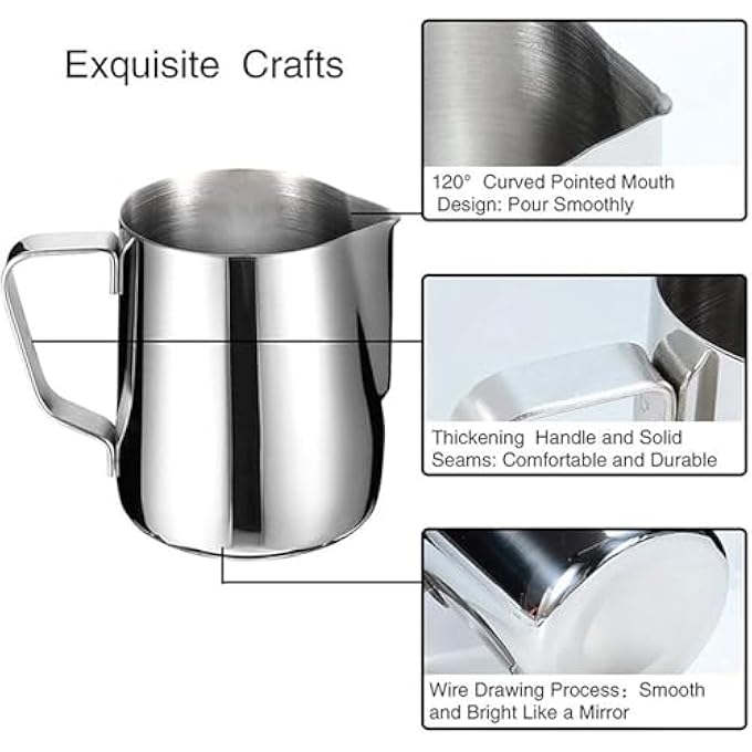 SVNR Stainless Steel Milk Frothing Jug 350Ml12Oz Silver Jug For Frothy Milk Espresso Steaming Pitcher Coffee Cappuccino Latte Art Barista Steam Pitchers Milk Steaming Pitcher  Silver - Image 4