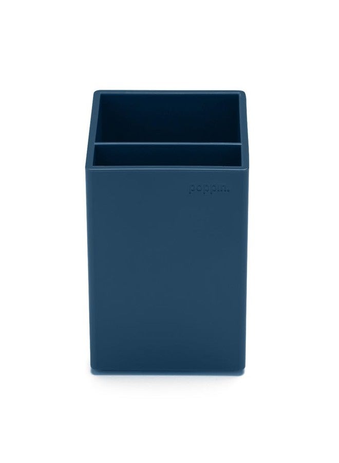 Poppin Pen Holder with 2 Compartments - Sturdy Plastic Pen Holder for Desk, Lacquer-like Finish, Writing Instrument Desk Organizer, Coordinating Office Desk Accessories (Slate Blue) - Image 1