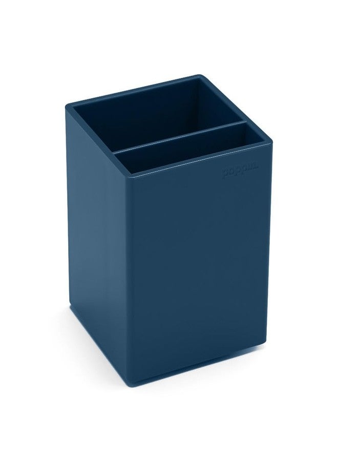 Poppin Pen Holder with 2 Compartments - Sturdy Plastic Pen Holder for Desk, Lacquer-like Finish, Writing Instrument Desk Organizer, Coordinating Office Desk Accessories (Slate Blue) - Image 2