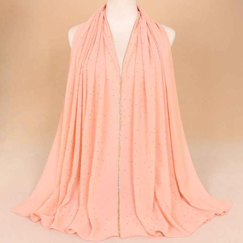 Pearl Chiffon Chain Scarf with Rhinestones, Long Wrap - Image 3