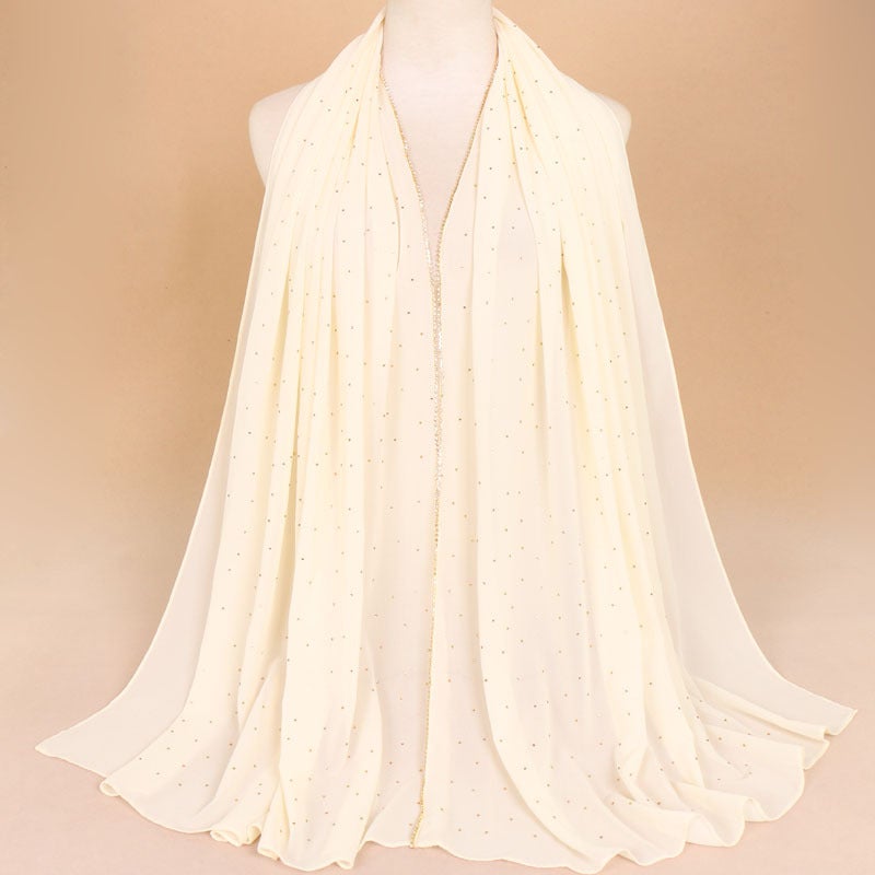 Pearl Chiffon Chain Scarf with Rhinestones, Long Wrap - Image 2
