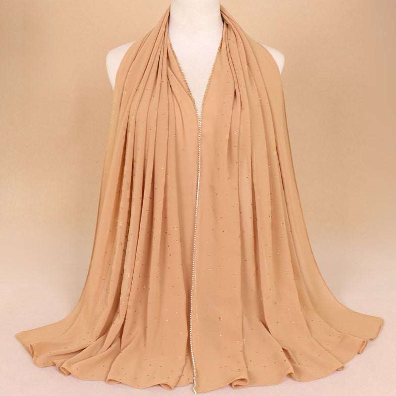 Pearl Chiffon Chain Scarf with Rhinestones, Long Wrap - Image 5