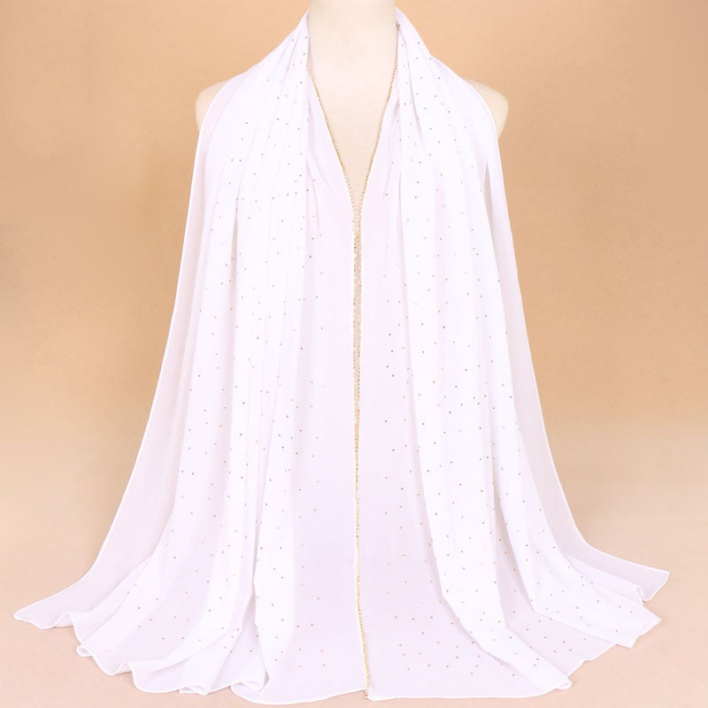 Pearl Chiffon Chain Scarf with Rhinestones, Long Wrap - Image 1