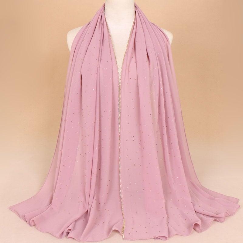 Pearl Chiffon Chain Scarf with Rhinestones, Long Wrap - Image 4