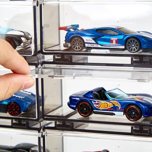 Saichotoy Display Case Compatible with Hot Wheels - Stackable Toy Car Storage, Transparent Organizer for Matchbox 1/64 Scale Diecast Cars (32 Packs, Dark Tint Case Only) - Image 5