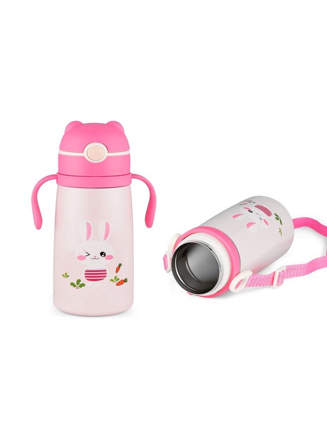 Nabhya Goofy 380 Ml Vacuum Thermo Seal Insulated Double Wall Steel Body Baby Sipper With One Touch Opening & Silicon Straw,Long Retention Of Temperature Of Hot & Cold Liquids (Pink) - Image 1