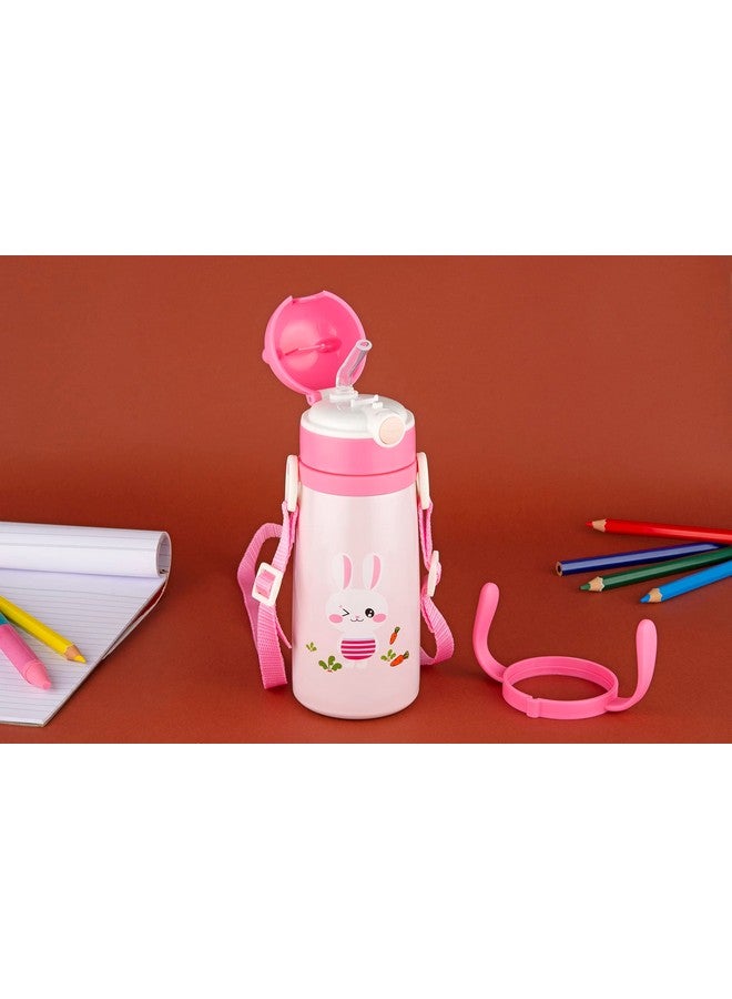 Nabhya Goofy 380 Ml Vacuum Thermo Seal Insulated Double Wall Steel Body Baby Sipper With One Touch Opening & Silicon Straw,Long Retention Of Temperature Of Hot & Cold Liquids (Pink) - Image 5