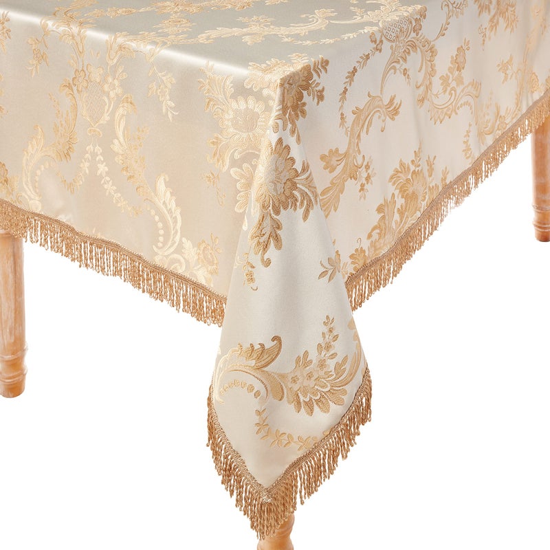 Violet Linen Majestic Damask Design Tablecloth  Beige 60 by 120 OblongRectangle