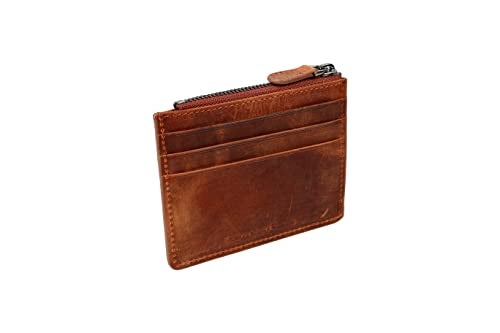 grande 3603 Genuine Leather Card Holder For Women and Men Slim Minimalist Small Zipper Wallet CHOCOLATE BROWN - Image 3