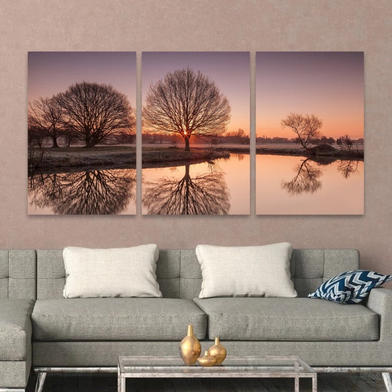 ماركتنا ثلاث لوحات قماشية بتصميم طبيعة مع برواز مجوف مقاس (120×60) ثلاث قطع - Image 1