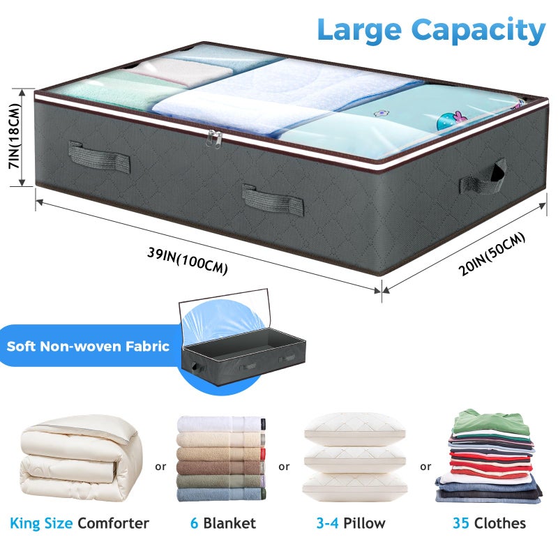 Budding Joy 90L Under Bed Storage Containers, Closet Organizers and Storage Bins, Foldable Underbed Storage Bags for Linen Sheets, Blanket, Clothing, Comforter, Sweaters, Pillows, Wrapping Paper, Grey - Image 2