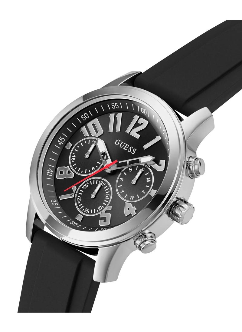 GUESS Parker Men's Black Dial Silver Tone Case Quartz Silicone Watch GW0708G1 - 44mm  - Image 2