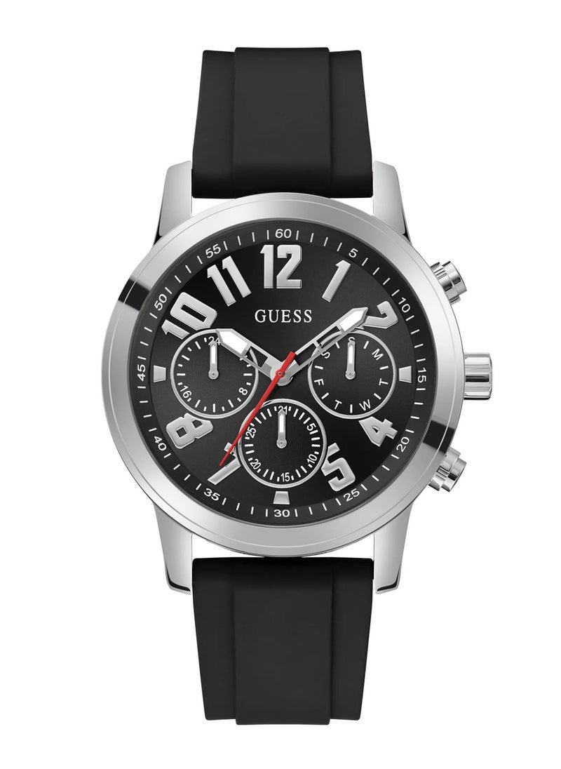 GUESS Parker Men's Black Dial Silver Tone Case Quartz Silicone Watch GW0708G1 - 44mm  - Image 1