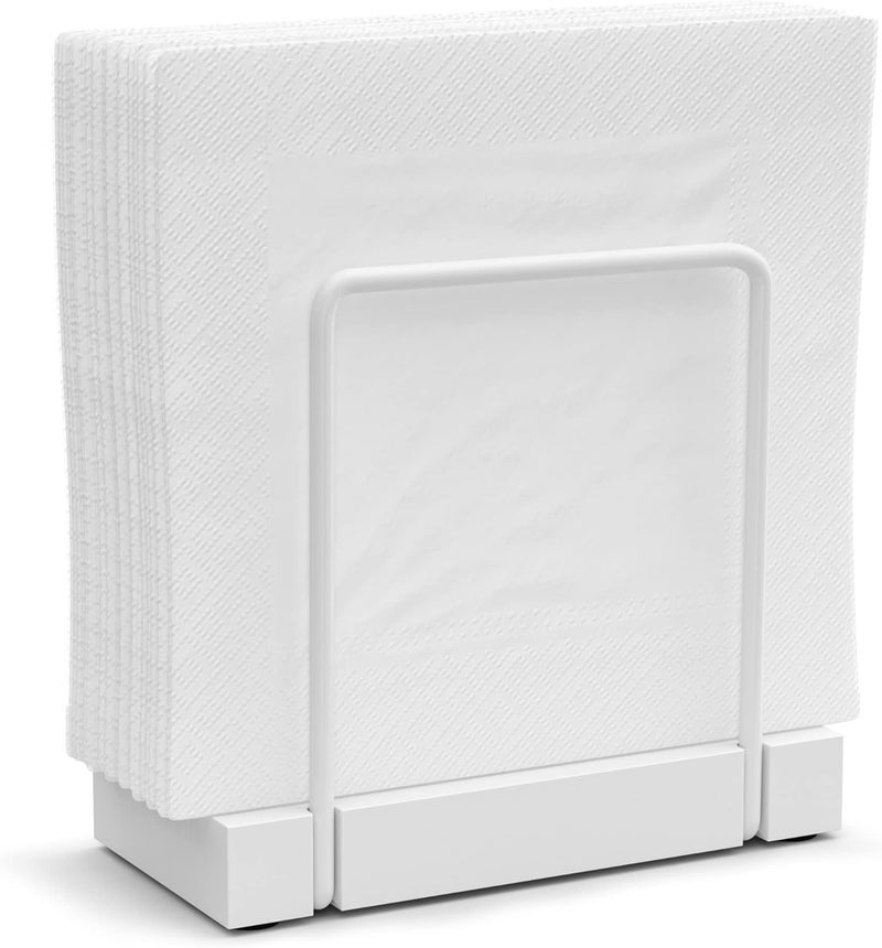 Wican Napkin Holder for Table, Bamboo Iron Standing Napkin Dispenser for Kitchen Dining Table Farmhouse Cocktail Picnic Bar Rustic Wood Holders for Mail Bills Suitable for All Dining Room Decors White - Image 1