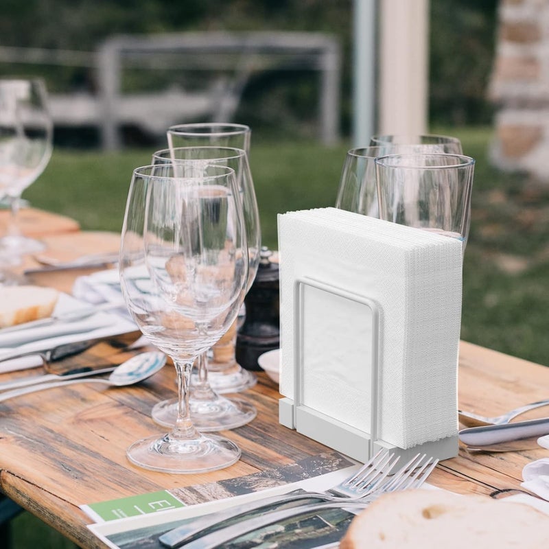 Wican Napkin Holder for Table, Bamboo Iron Standing Napkin Dispenser for Kitchen Dining Table Farmhouse Cocktail Picnic Bar Rustic Wood Holders for Mail Bills Suitable for All Dining Room Decors White - Image 4