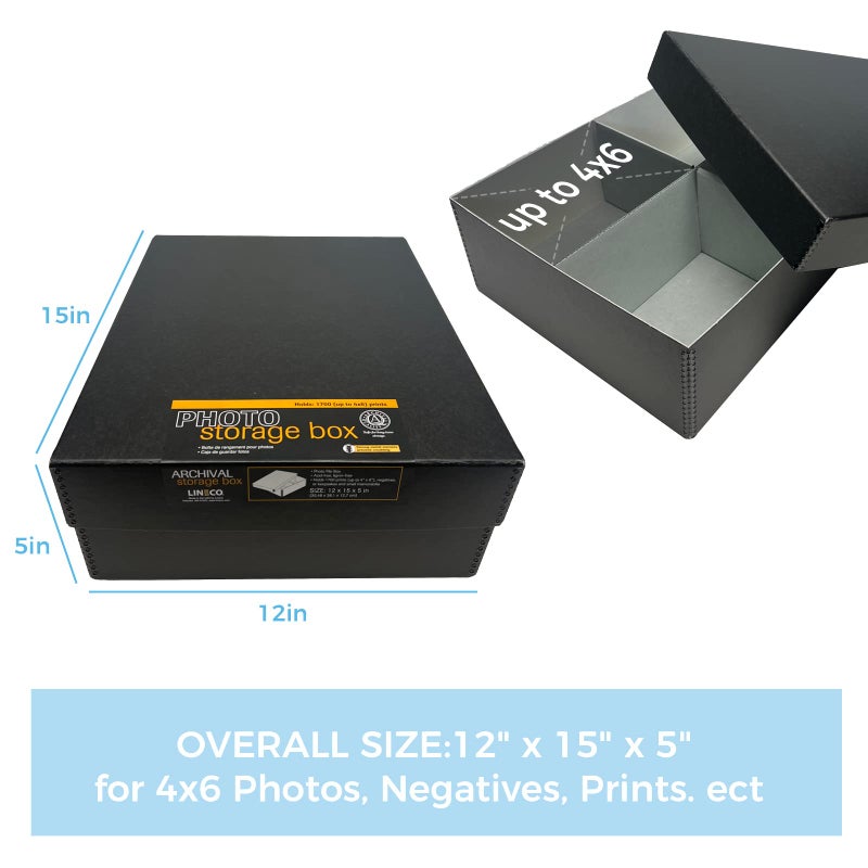 Lineco, 4x6 Photo Storage Box, Archival Pictures Organizer, Holds up to 1700 of 4 x 6 Photograph, Store & Preserve Prints, Docs, Reports, Removable Lid 15.5" x 12" x 5" - Image 2