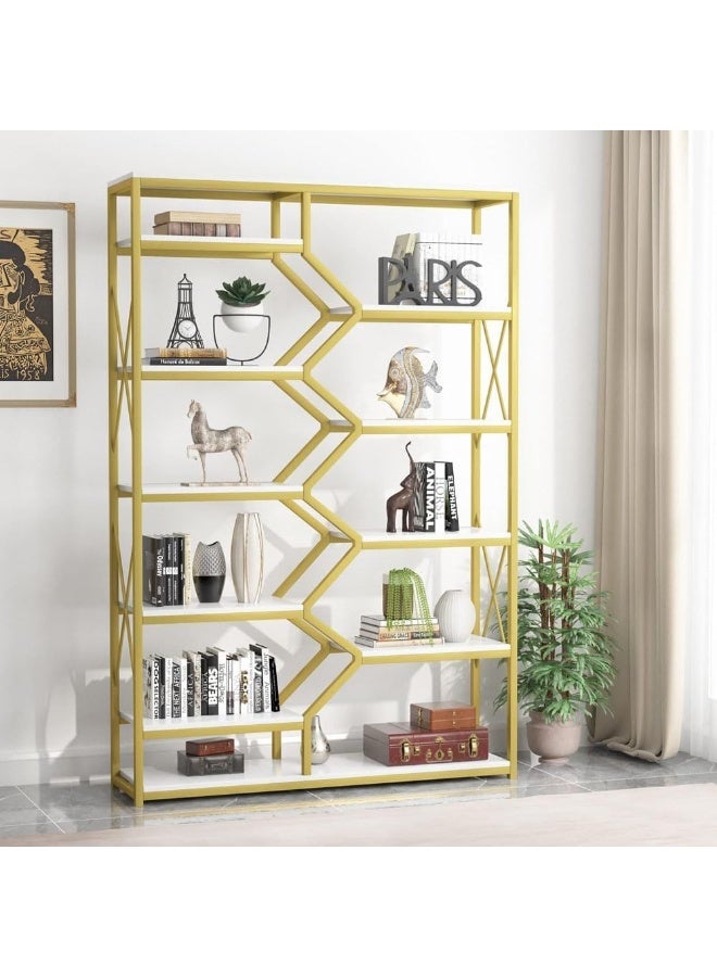 YINZUO YINZUO Marble Shelf with Metal Frame 7 Modern Designs, Space-Saving Wall-Mounted Display for Home Office, Bathroom, or Living Room Adjustable & Easy Install (Design 6)  - Image 1