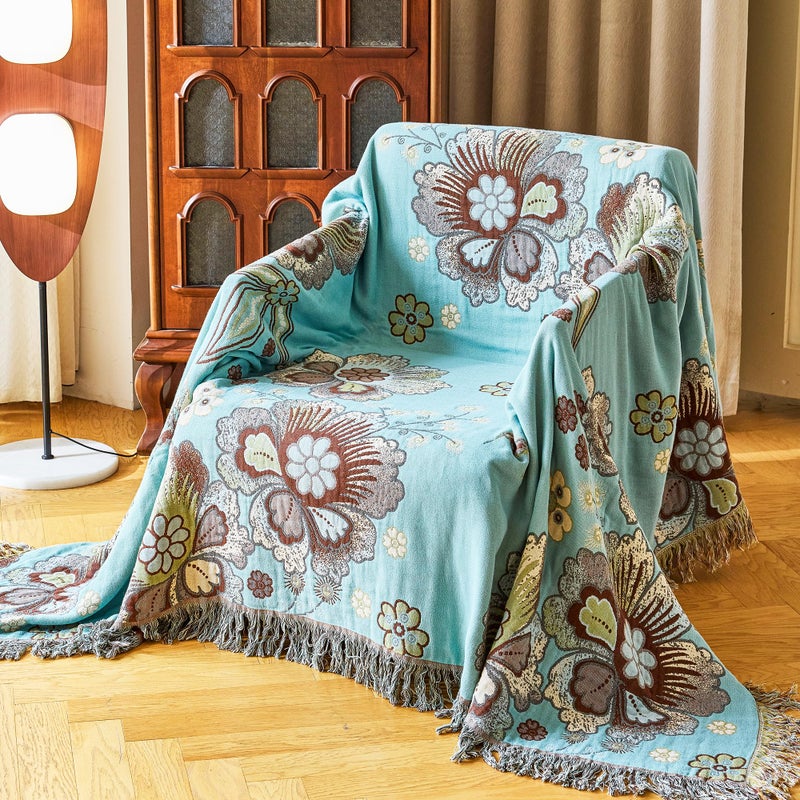 VANJOROY Boho Throw Blanket 60" x 80", 100% Organic Cotton Breathable Skin-Friendly Ultra Soft Bed Quilt Blue Throw - Floral Rustic Decor Luxury Reversible Blanket for Sofa Couch Chair and Gift, - Image 2