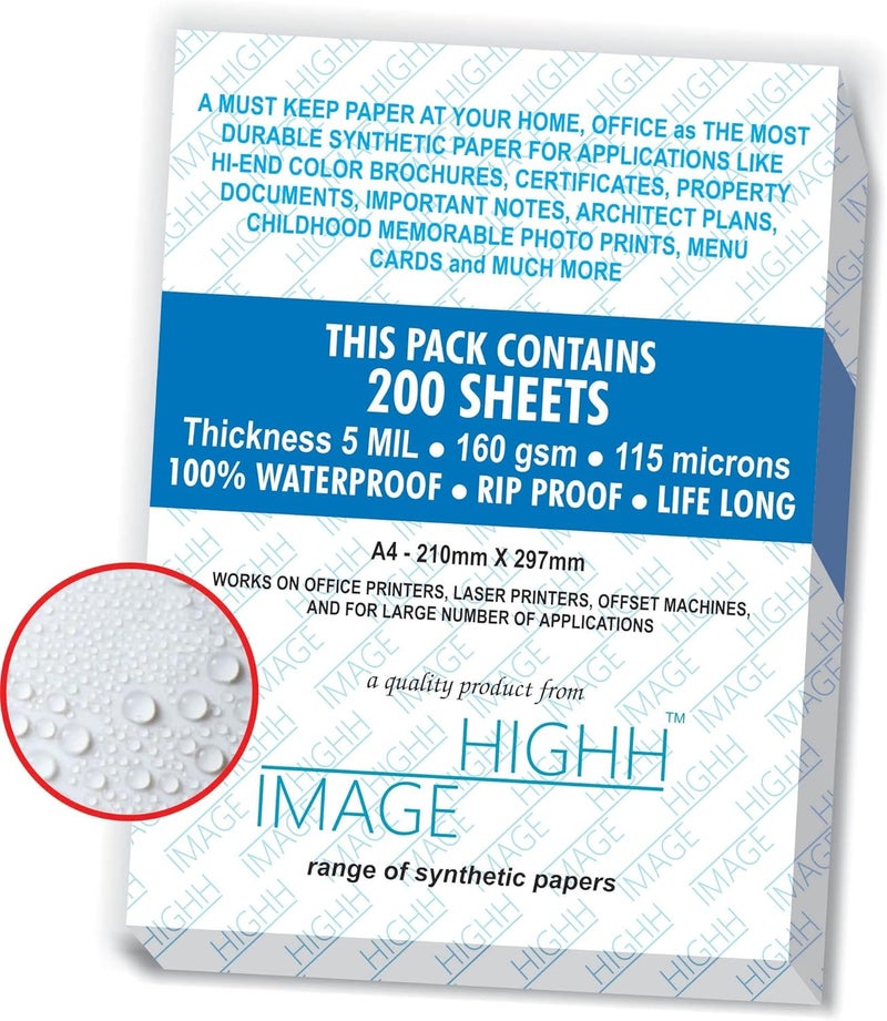HIGHH IMAGE WATERPROOF PAPERS | 200 SHEETS, SYNTHETIC PAPER, THICKNESS 5 MIL 110 LB 8.5X11 | PRINT WITH LASER PRINTERS | OFFICE PRINTERS - Image 4