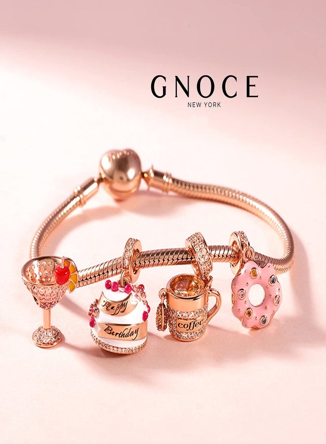GNOCE سحر دونات GNOCE لسوار من فضة استرلينية S925 مطلية بالذهب الوردي 18 قيراط، سحر دونات وردي للنساء والفتيات، هدايا مجوهرات تناسب جميع القلائد - Image 4
