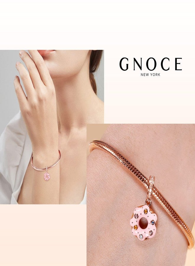 GNOCE سحر دونات GNOCE لسوار من فضة استرلينية S925 مطلية بالذهب الوردي 18 قيراط، سحر دونات وردي للنساء والفتيات، هدايا مجوهرات تناسب جميع القلائد - Image 5