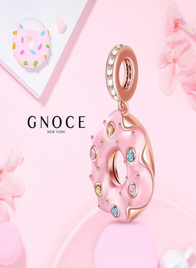 GNOCE سحر دونات GNOCE لسوار من فضة استرلينية S925 مطلية بالذهب الوردي 18 قيراط، سحر دونات وردي للنساء والفتيات، هدايا مجوهرات تناسب جميع القلائد - Image 2