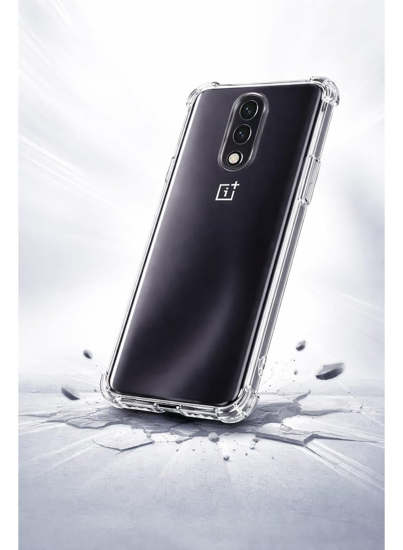جراب متوافق مع OnePlus 7 و OnePlus 6T، مصنوع من السيليكون الشفاف (TPU) ومقاوم للصدمات، يتميز بحماية للكاميرا وزوايا معززة ضد الصدمات - شفاف. - Image 3