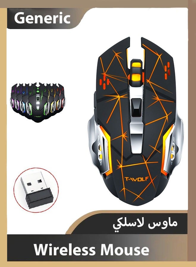 ماوس لاسلكي صامت Q13 بثلاثة أوضاع، ماوس ألعاب لاسلكي بتقنية بلوتوث/2.4 جيجاهرتز، للألعاب/العمل، فأرة كمبيوتر مزودة بمستقبل USB، إضاءة خلفية بـ 7 ألوان، 6 أزرار، أسود  - Image 1