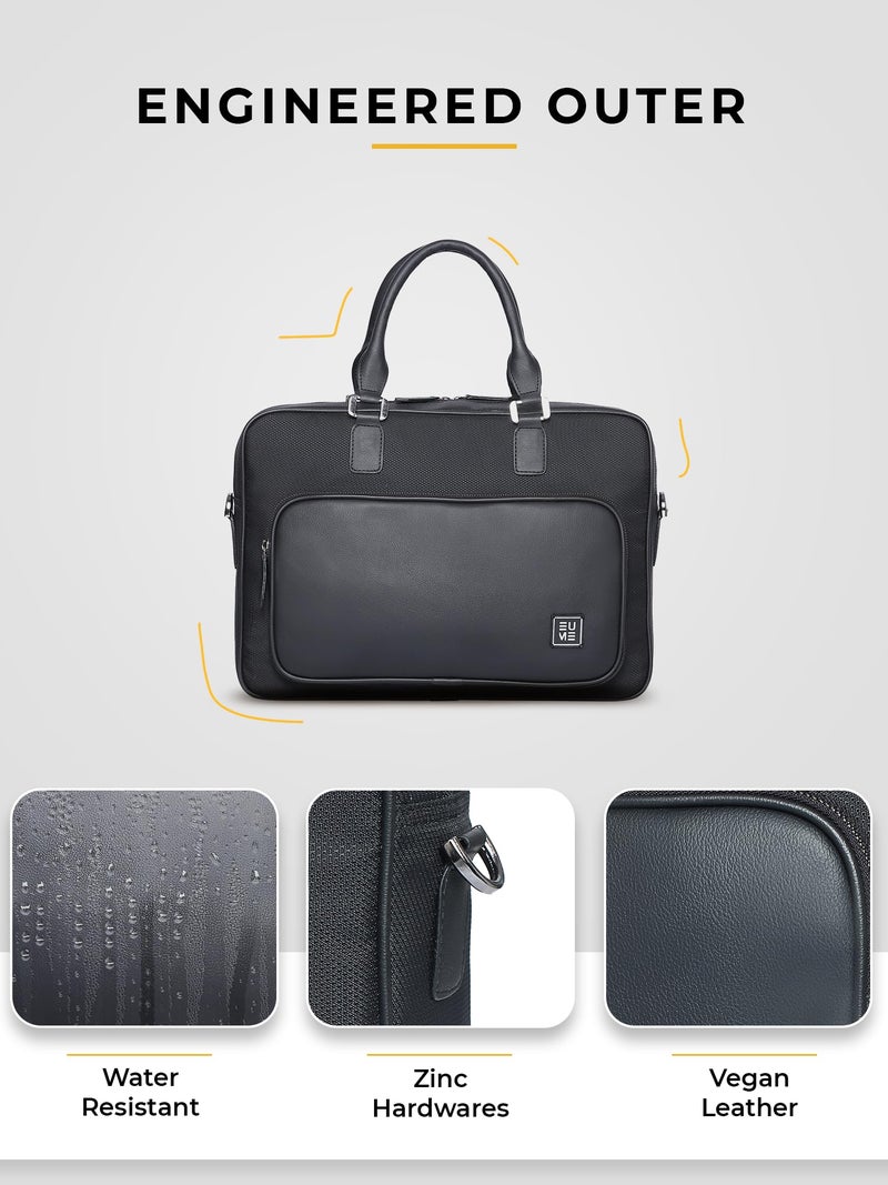 EUME 15L Executive Laptop Bag for Men | Water Resistant | Professional Messenger Bag | Tablet Compartment| Multiple Organisers | Upto 15.6" Laptop/MacBook | Vegan Leather Office Bag | Charcoal Black - Image 5