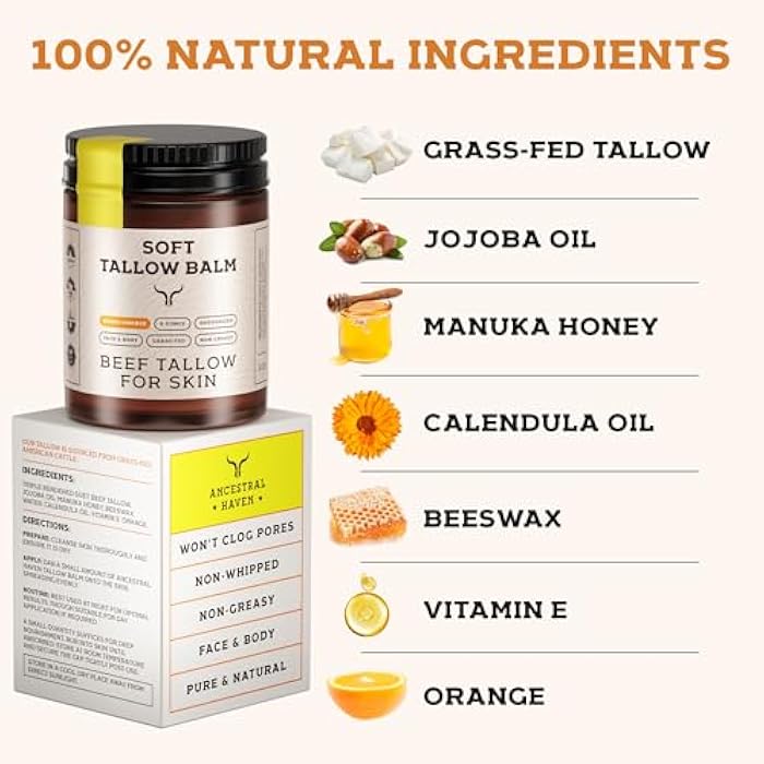 Ancestral Haven Beef Tallow for Skin - Tallow and Honey Balm For Face - Gift Ready - Tallow Face Moisturizer - Beef Tallow Moisturizer - Tallow Balm - Grass Fed Beef Tallow For Skin - Tallow Face Cream Lotion - Image 4