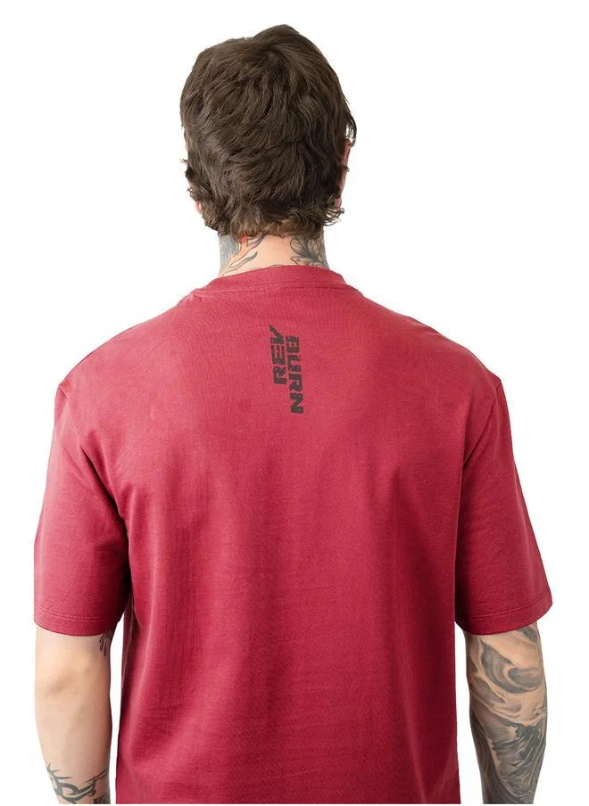 HIGH STAR Relaxed Fit Maroon 100% Cotton Printed Half Sleeves Knitted T-Shirt with Slip-on Closure Regular Length Flat Collar Round Neck - Ideal for Casual - A Must-Have for Your Wardrobe!