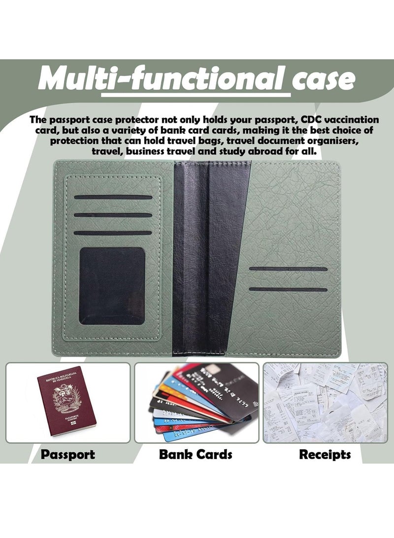 Barakah مجموعة غلاف جواز السفر وعلامة الأمتعة حافظة جواز سفر من جلد PU محفظة سفر ملصقات الأمتعة للحقائب حقيبة تنظيم مستندات السفر الواقية للنساء والرجال بطاقة ائتمان (أخضر) - Image 4