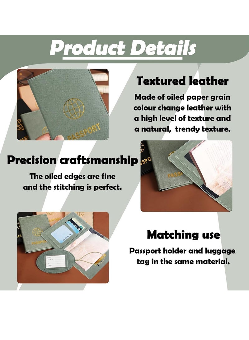 Barakah مجموعة غلاف جواز السفر وعلامة الأمتعة حافظة جواز سفر من جلد PU محفظة سفر ملصقات الأمتعة للحقائب حقيبة تنظيم مستندات السفر الواقية للنساء والرجال بطاقة ائتمان (أخضر) - Image 3