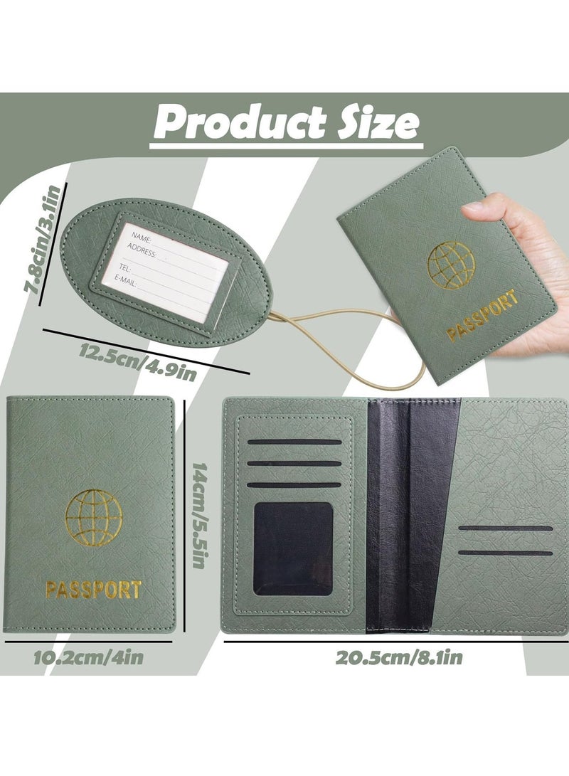 Barakah مجموعة غلاف جواز السفر وعلامة الأمتعة حافظة جواز سفر من جلد PU محفظة سفر ملصقات الأمتعة للحقائب حقيبة تنظيم مستندات السفر الواقية للنساء والرجال بطاقة ائتمان (أخضر) - Image 2