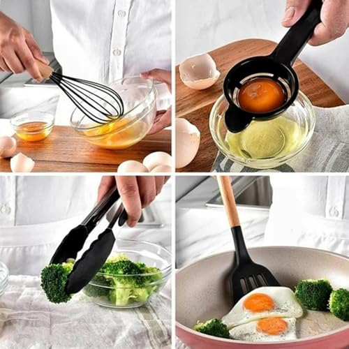 DecorTwist Silicone Spatula Set for Cooking – 12 Piece Kitchen Utensils Set with Wooden Handle | Heat Resistant 230°C | BPA Free, Food Grade, Non-Stick & Dishwasher Safe | Black - Image 5