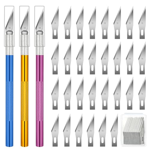 XEKIGU 3 PCS Exacto Knife, Hobby Knife, Craft Knives with 30 PCS Spare Exacto Knife Blades(#11),Profession Craft Knifes for Crafts, Arts, Modeling, Scrapbooking, Stencil By XEKIGU, AK0103 - Image 1