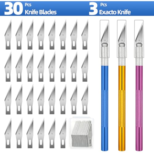 XEKIGU 3 PCS Exacto Knife, Hobby Knife, Craft Knives with 30 PCS Spare Exacto Knife Blades(#11),Profession Craft Knifes for Crafts, Arts, Modeling, Scrapbooking, Stencil By XEKIGU, AK0103 - Image 2