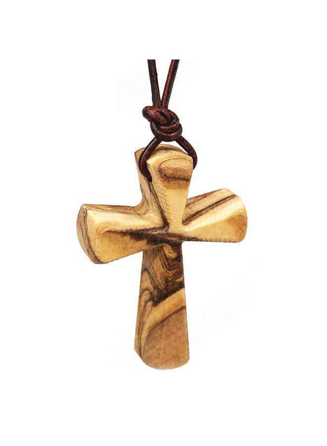 MIZZE Made for Luck Hand Carved Tapered Wooden Cross Necklace For Men & Women On Adjustable 32" Brown Leather Cord - Wood Cross Pendant For Boys Girls Men & Women - Image 1