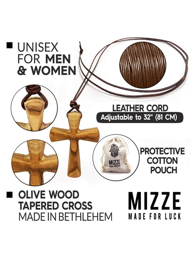 MIZZE Made for Luck Hand Carved Tapered Wooden Cross Necklace For Men & Women On Adjustable 32" Brown Leather Cord - Wood Cross Pendant For Boys Girls Men & Women - Image 4