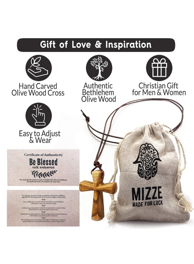 MIZZE Made for Luck Hand Carved Tapered Wooden Cross Necklace For Men & Women On Adjustable 32" Brown Leather Cord - Wood Cross Pendant For Boys Girls Men & Women - Image 2